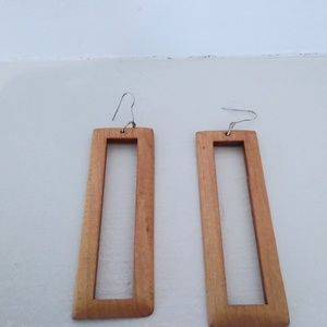 2/$24 Geometric rectangular 4 inches wood earrings